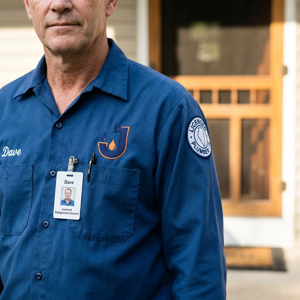 Licensed plumber showing ID badge in Granbury, TX