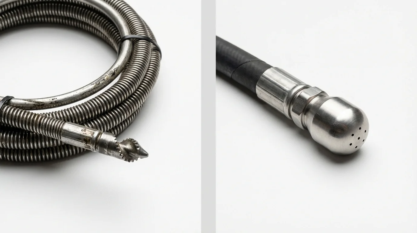 Drain snake cable and hydro jetting nozzle used for drain cleaning in Granbury, TX