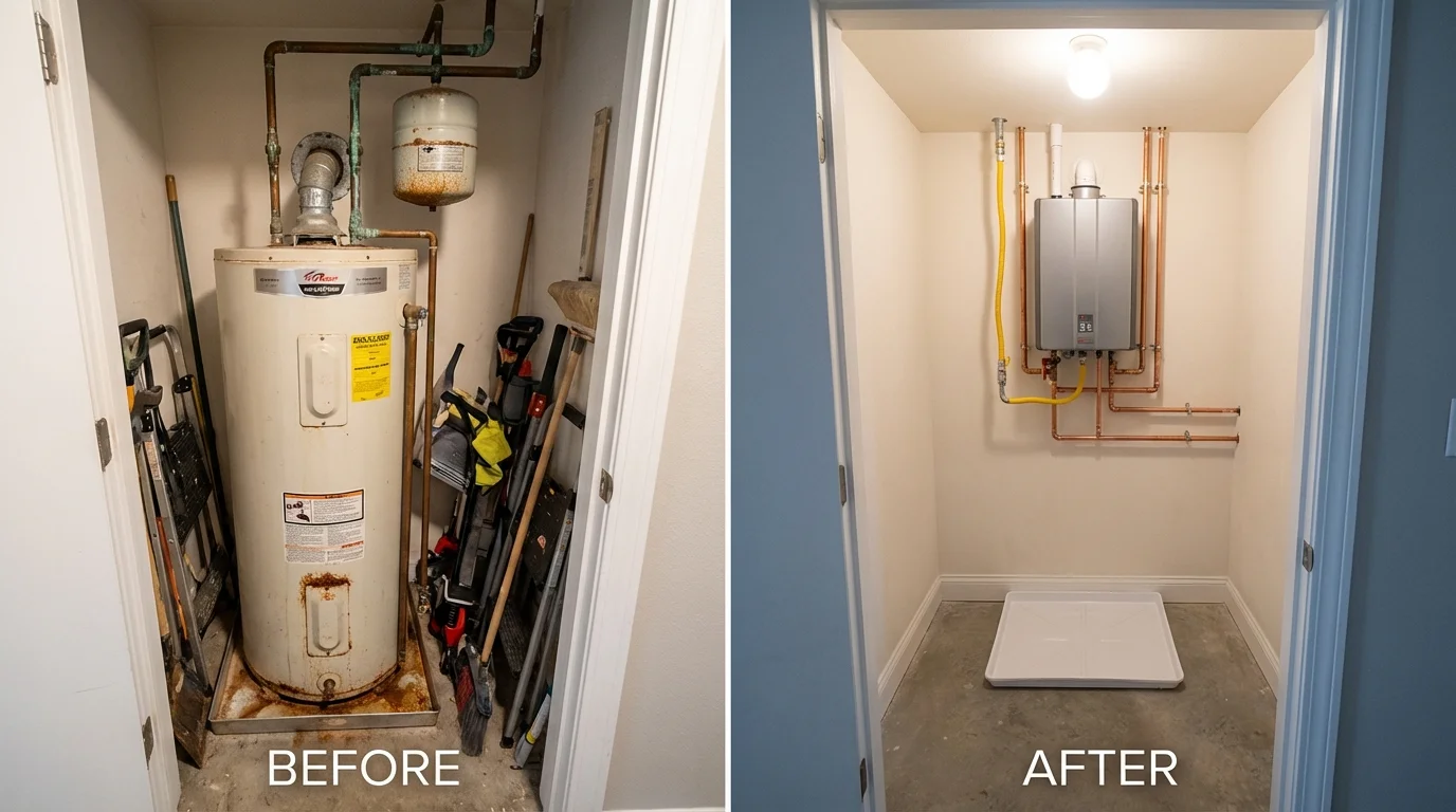 Tank water heater versus wall-mounted tankless unit comparison for Granbury, TX homeowners
